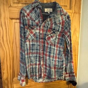 Ryan Michael Men's Red and Blue Plaid Casual Button Down Shirt